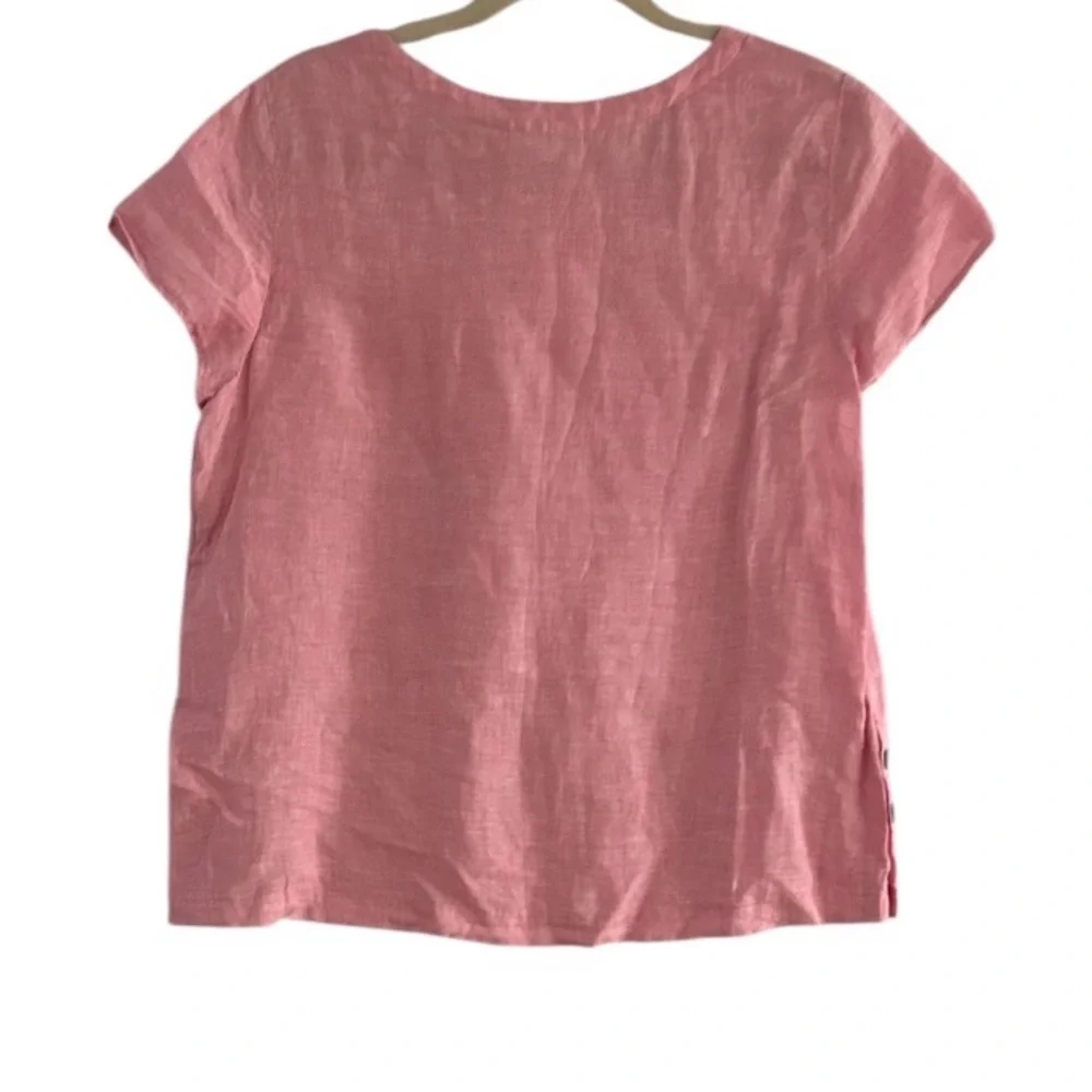 Cynthia Rowley Linen Top Pink Short Sleeve Side Button Size Medium - Picture 2 of 8